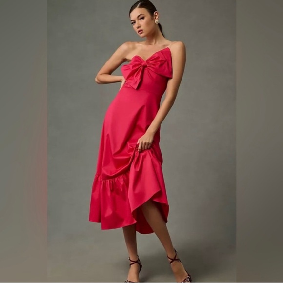 Anthropologie Hutch Red Bow Midi Dress Size 8 Holiday Party -  threedaughtersproperties.com